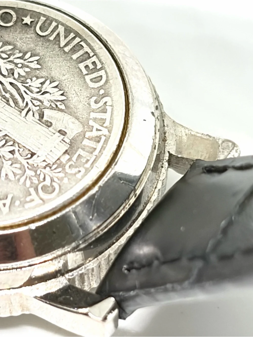 Vintage WORKING Mercury Silver Dime Ladies Quartz Wrist Watch Leather Strap